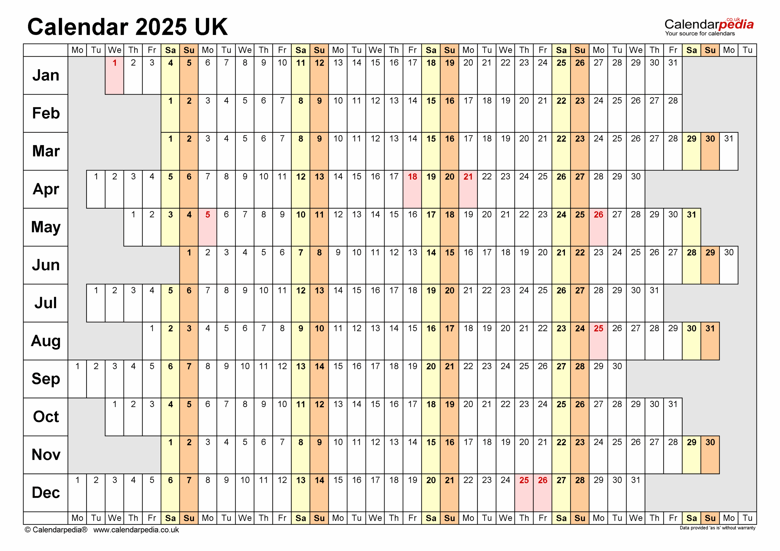 2025 Calendar Bank Holidays Uk