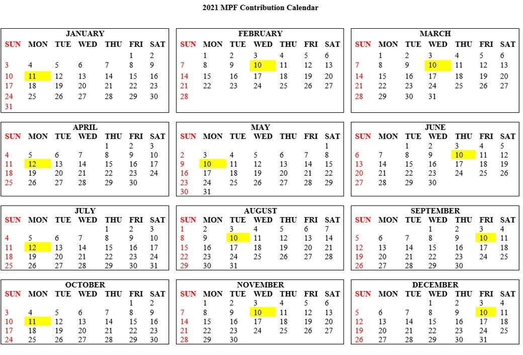 2025 Mpf Contribution Days Calendar