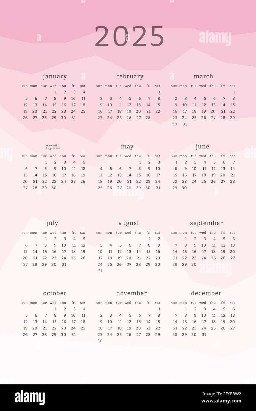 Vertical Pink Calendar For 2025 Year Mountains Silhouettes Abstract 