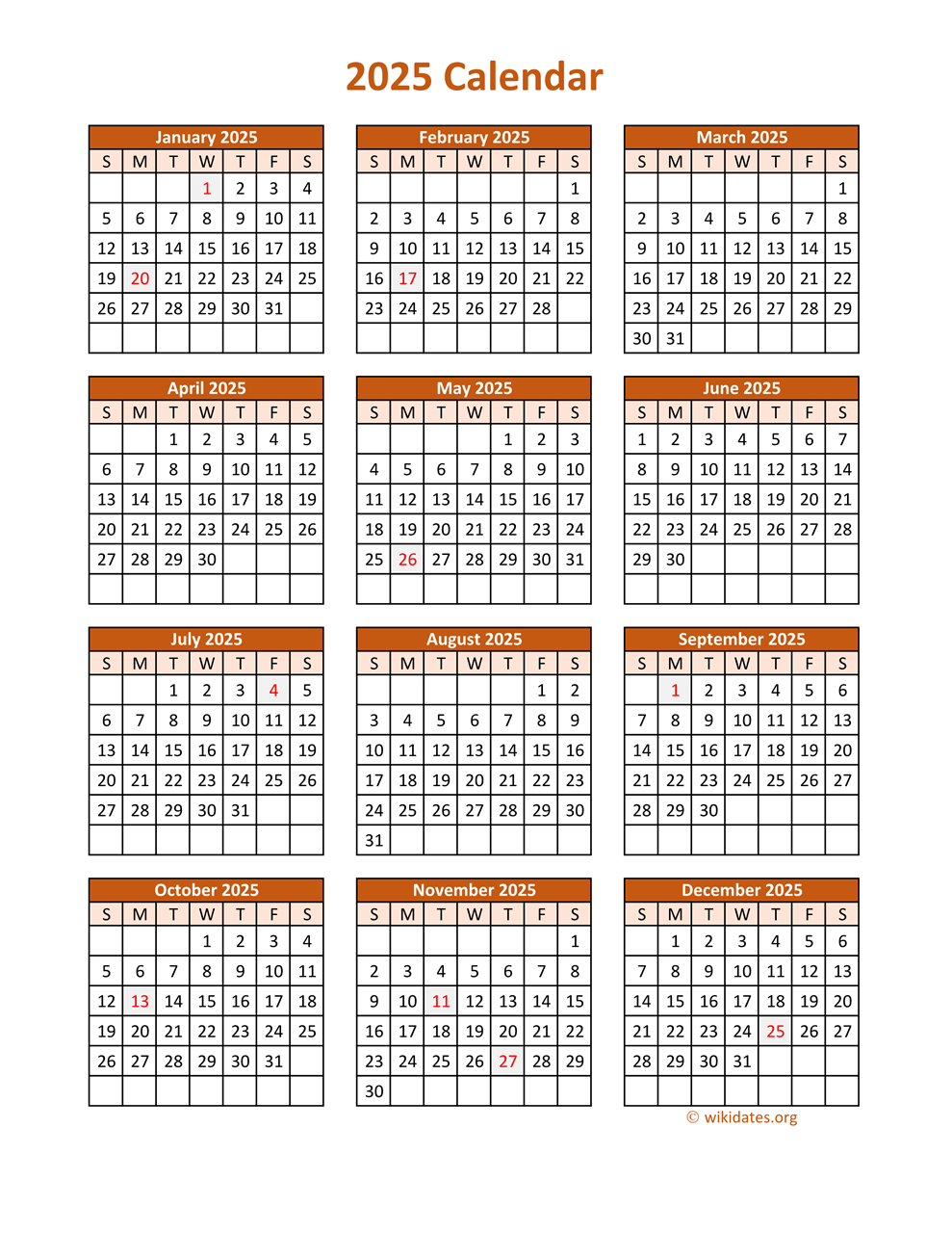 Whole Year Calendar 2025 Printable Tiva Reed