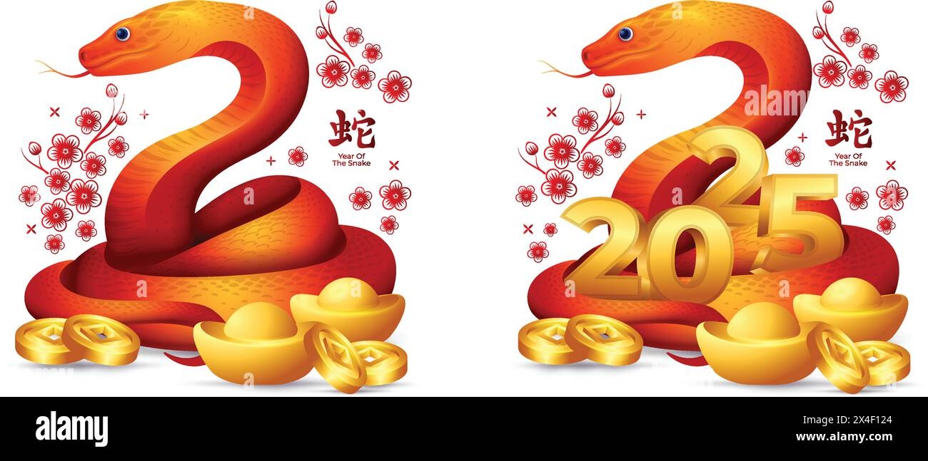 Year Of The Snake 2025 Red Snake With Golden 2025 Number Design Stock 