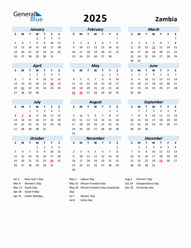 2025 Zambian School Calendar With Holidays
