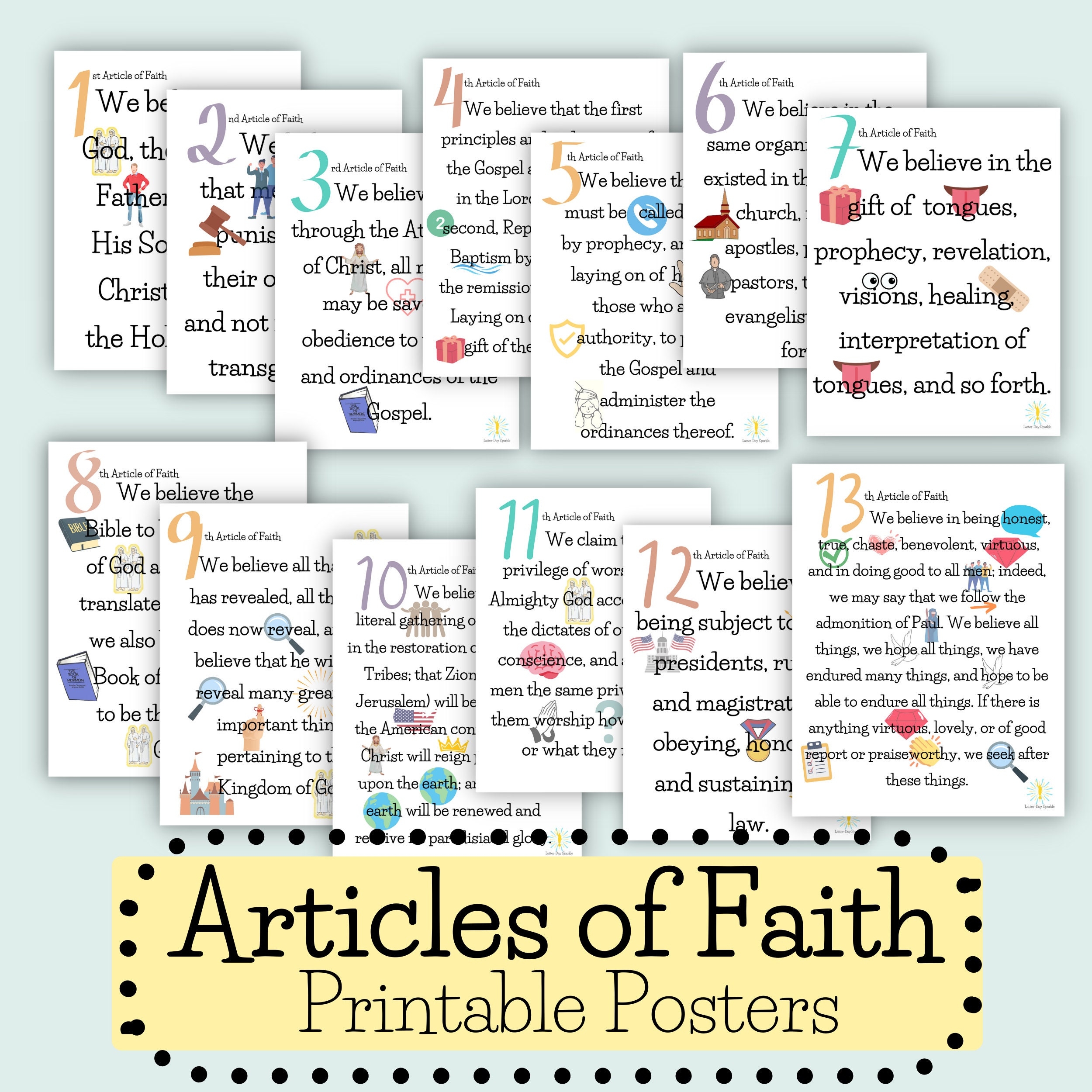 13 Articles Of Faith Printable LDS Primary 2023 Visual Aid 