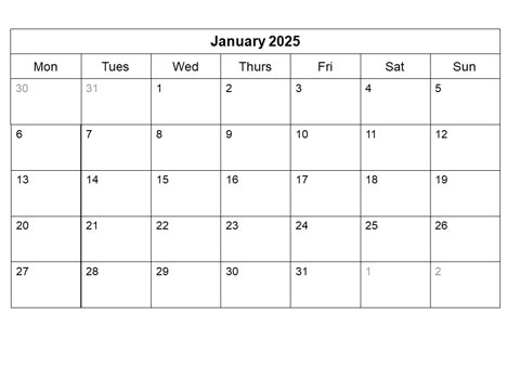 Blank Monthly Calendars 2025 Printable