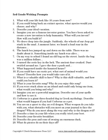 3rd Grade Writing Prompts PDF Language Arts Printables