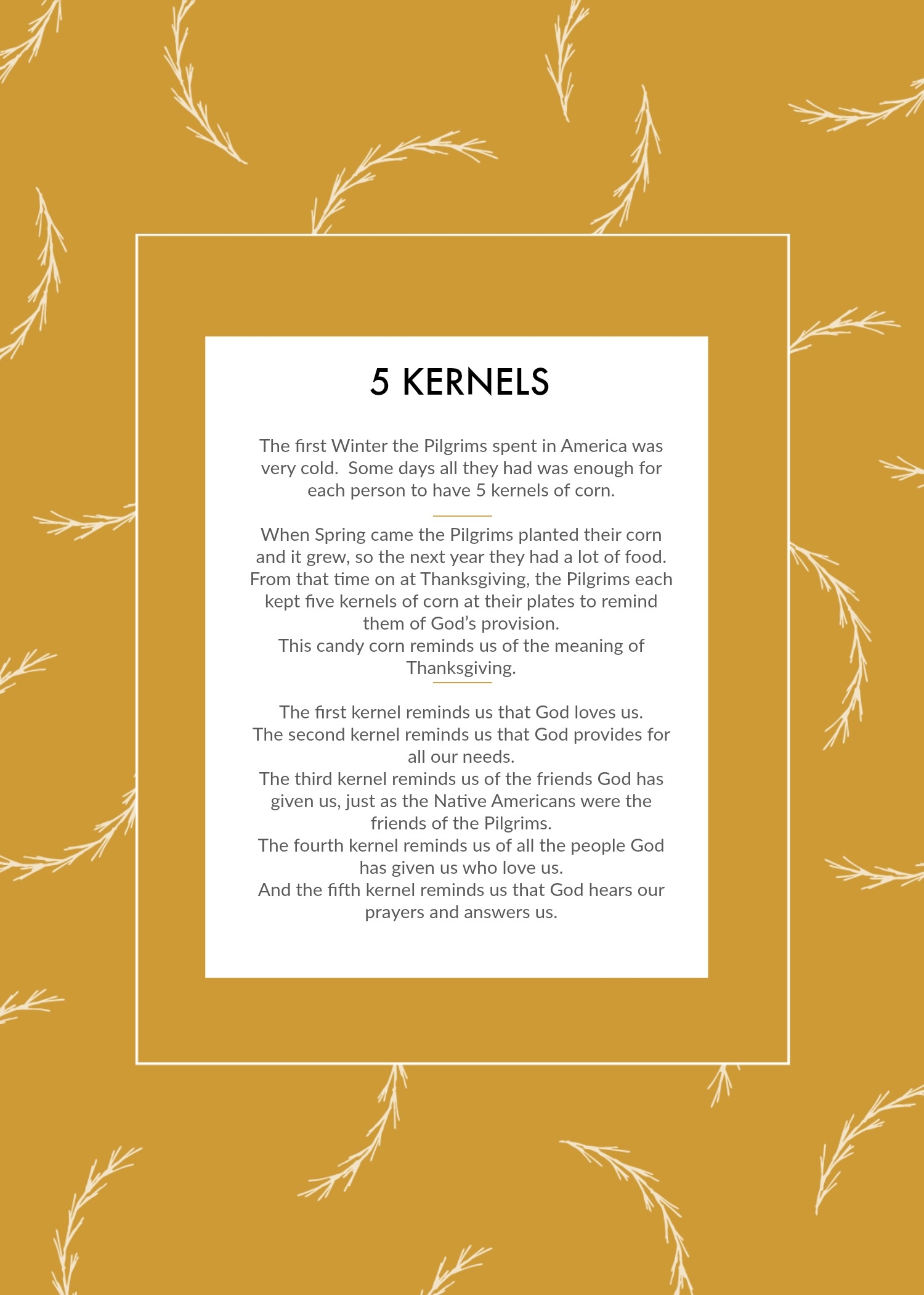 Five Kernels Of Corn Printable