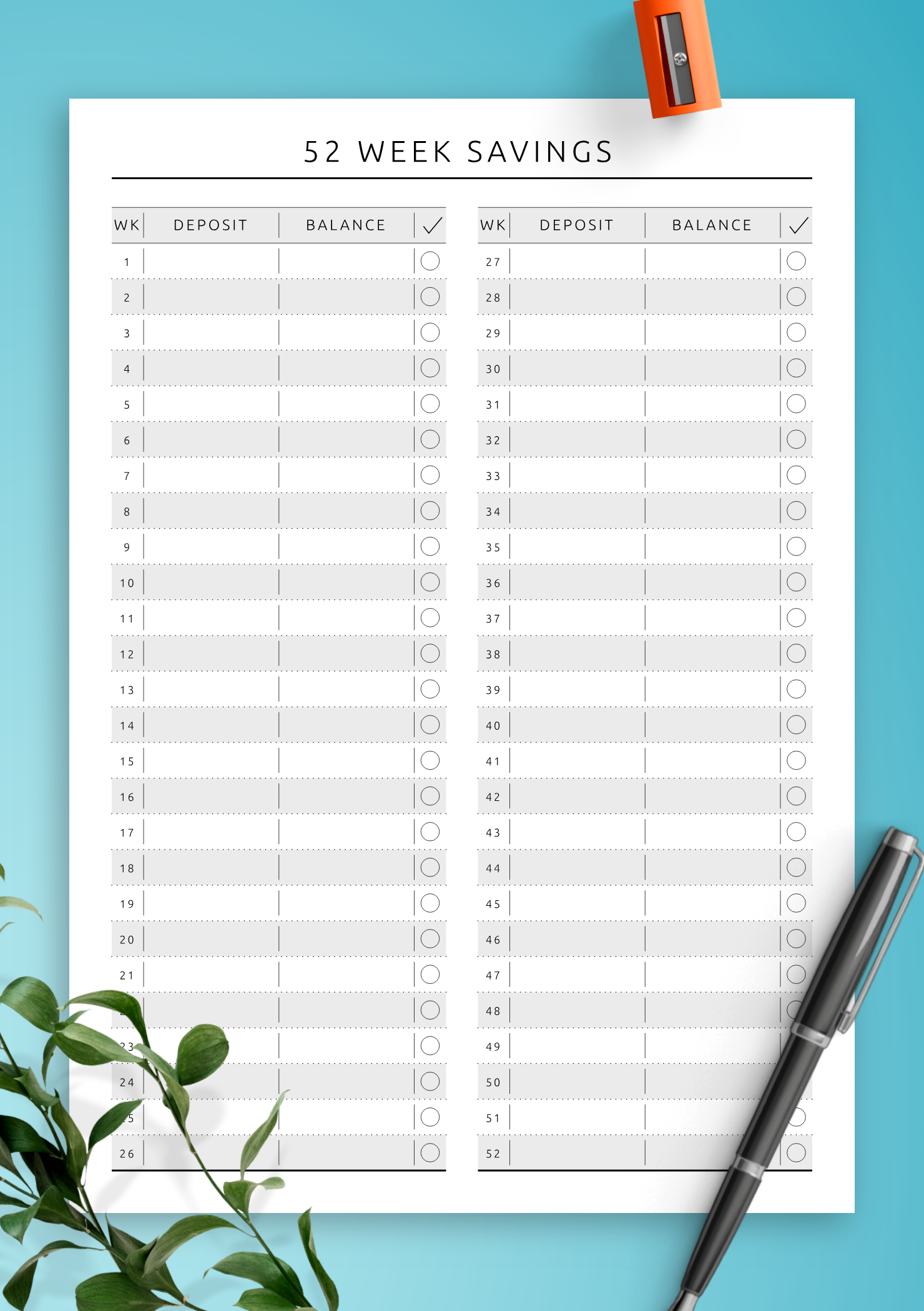52 Week Savings Plan Printable