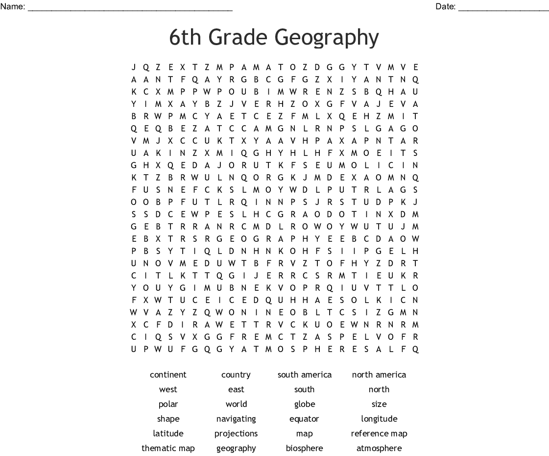 6th Grade Word Search Printable Printable Word Search