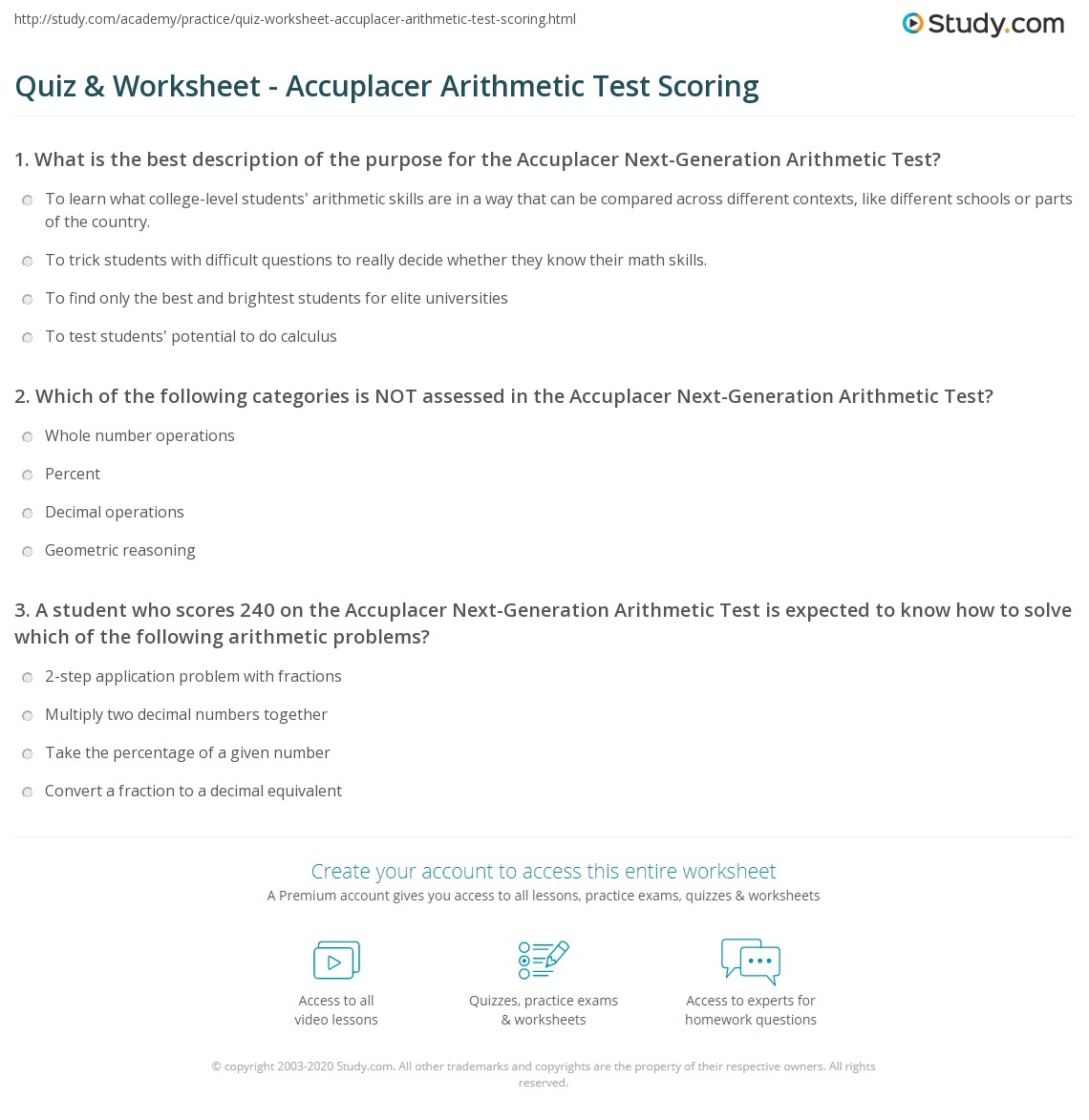 Free Accuplacer Practice Test Printable