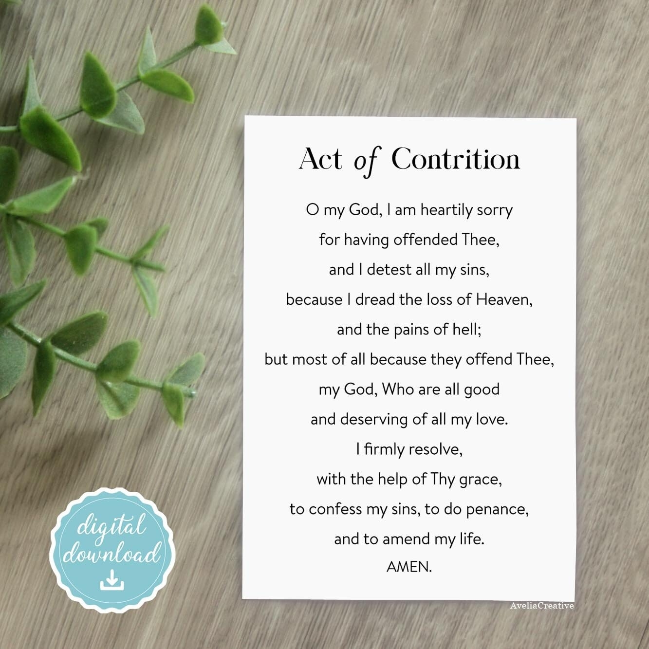 Act Of Contrition Printable Prayer Card Instant Download Prayer For 