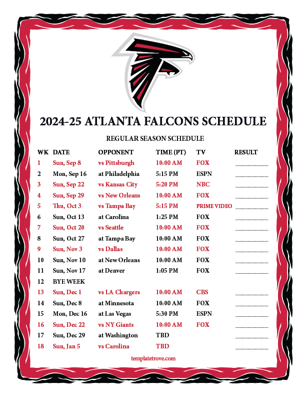 Atlanta Falcons Schedule 2025 Printable