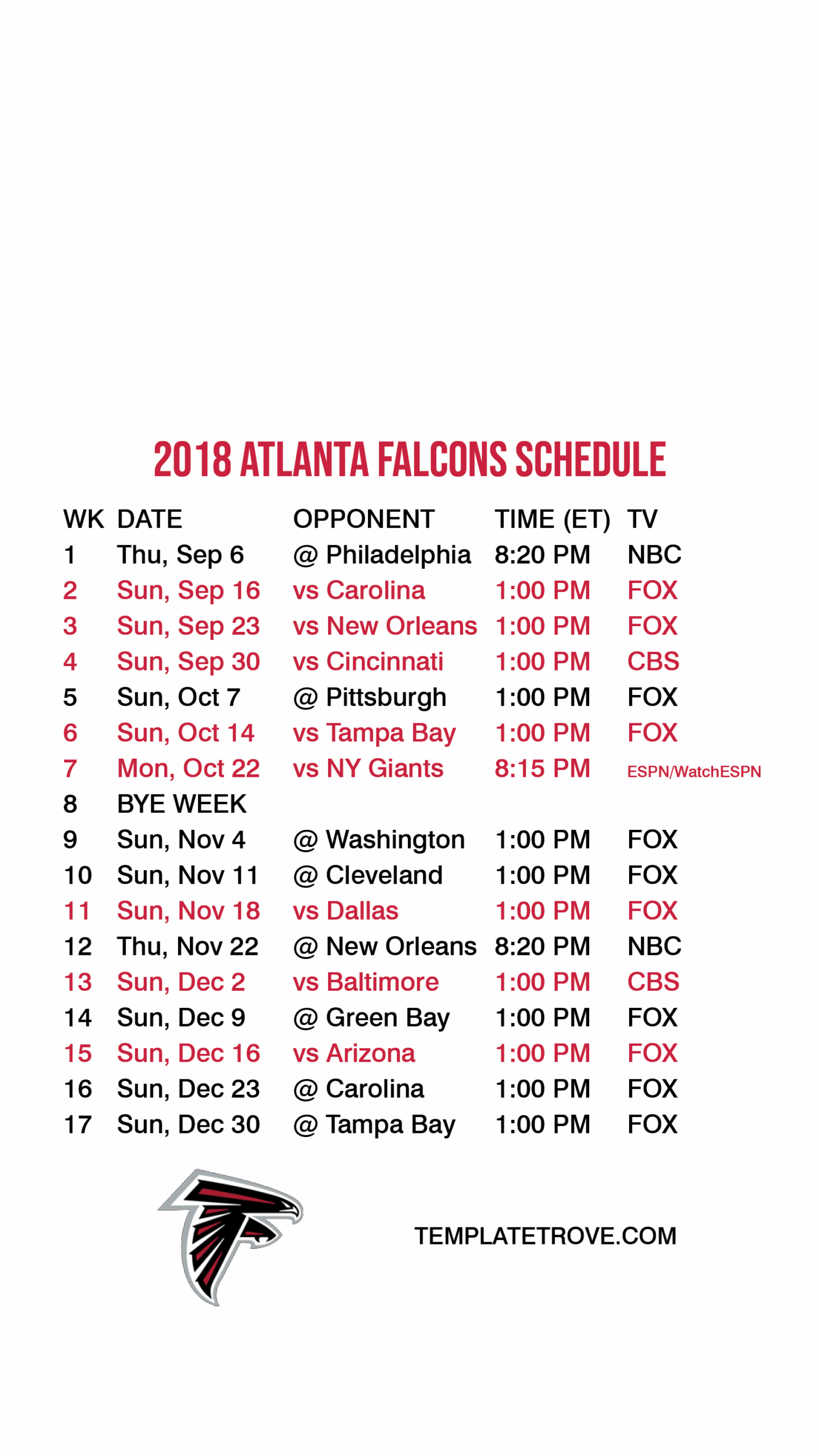 Atlanta Falcons Schedule 2025 Printable William K Harris