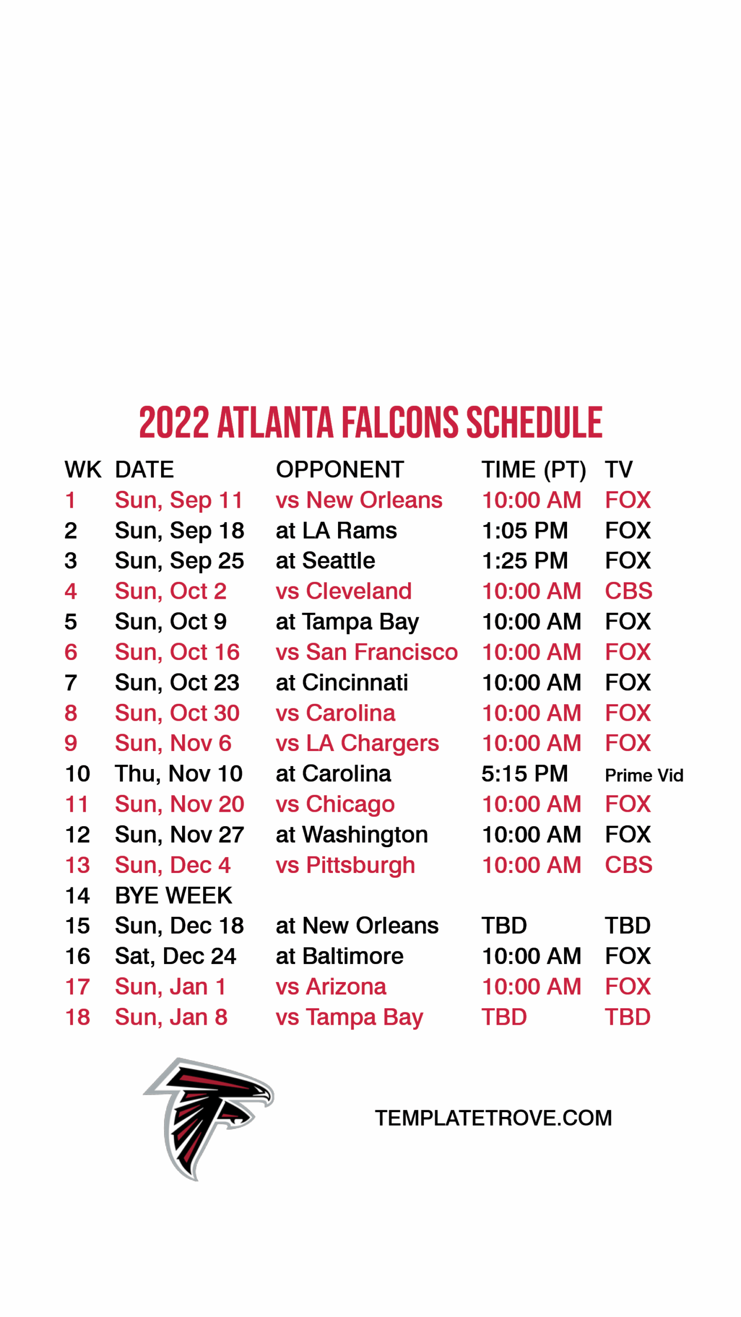 Atlanta Falcons Schedule 2025 Printable William K Harris
