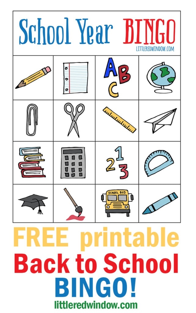 Back To School BINGO Free Printable Little Red Window