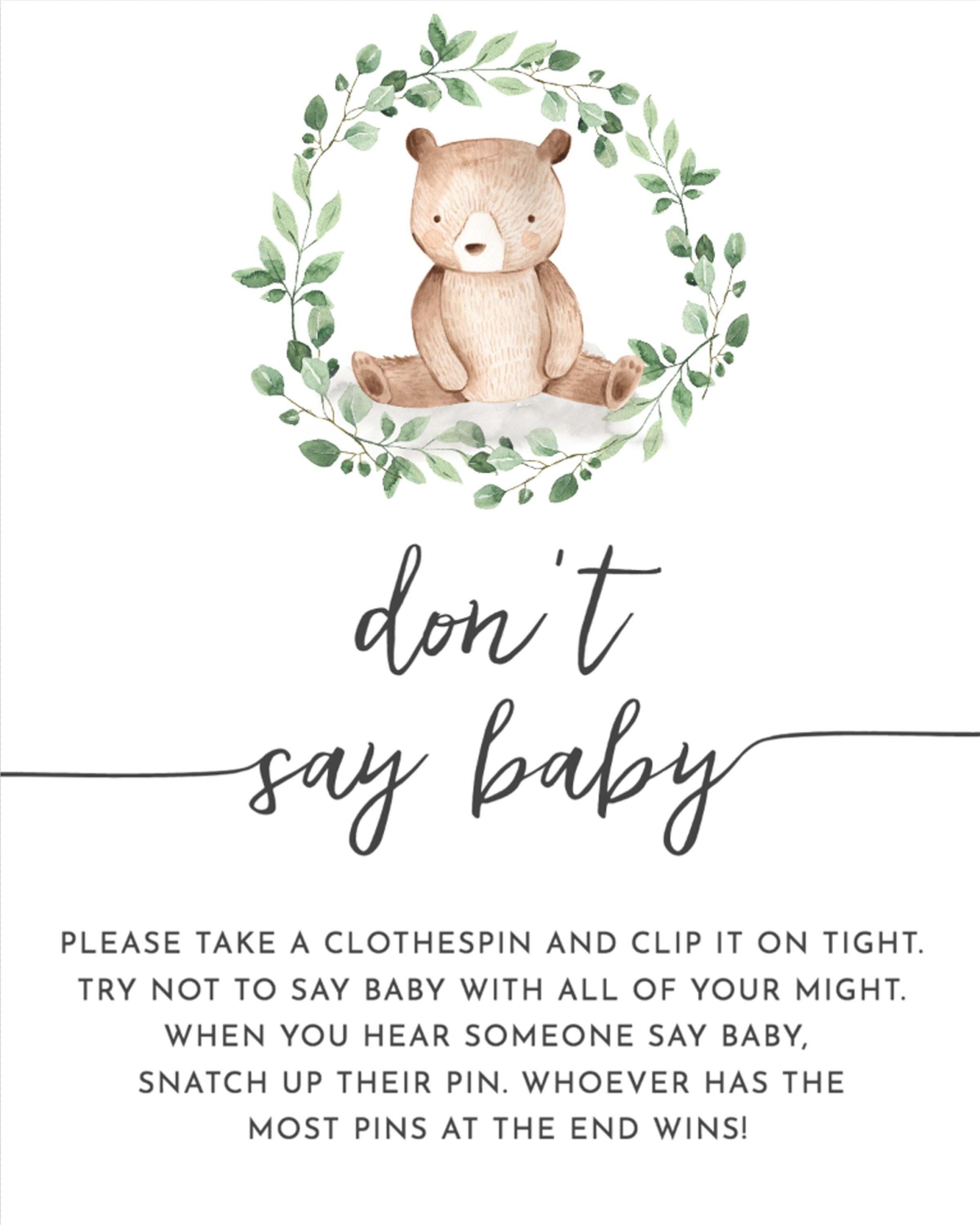 Bear Baby Shower Games Printable Don 39 t Say Baby Game Etsy Baby Bear
