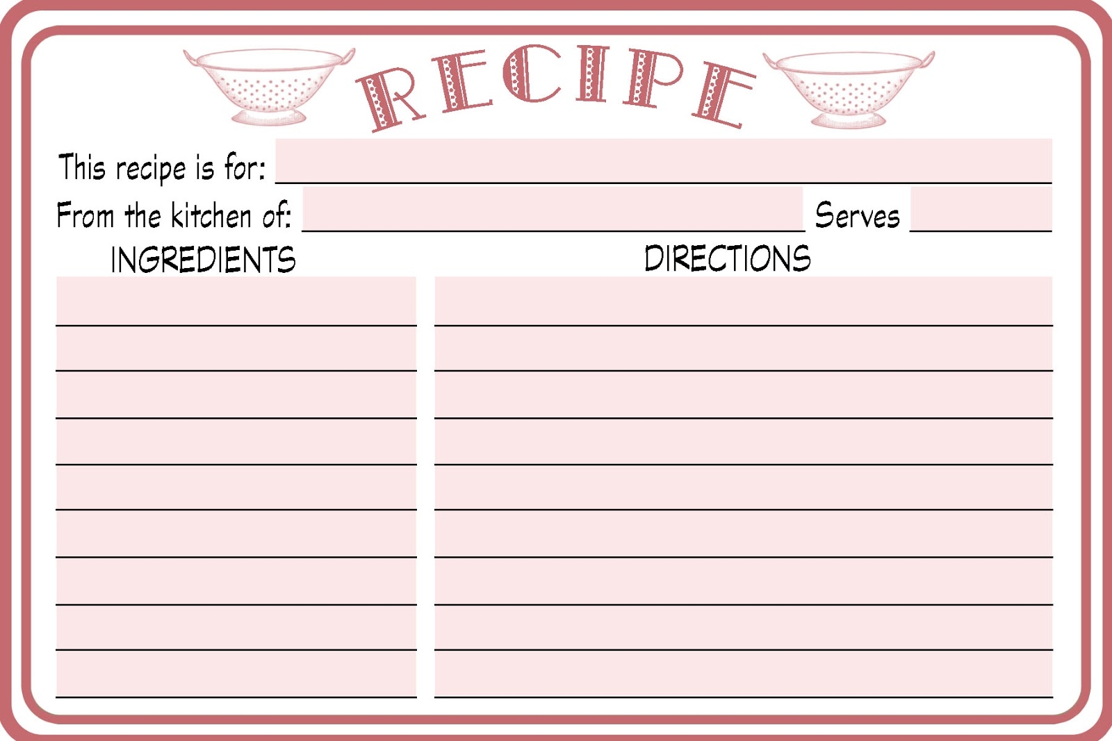 Free Printable 8X10 Recipe Cards