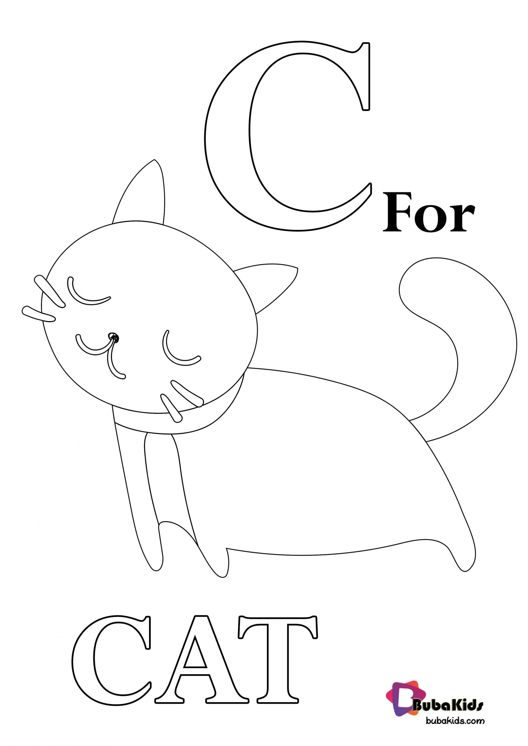 C For Cat Alphabet Printable Coloring Page BubaKids