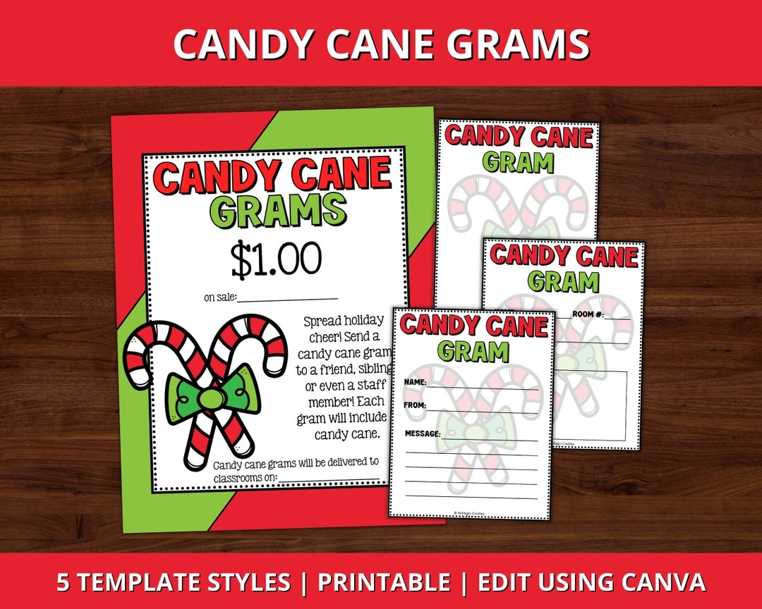 Candy Cane Gram Template Candy Cane Printable Fundraiser Christmas 