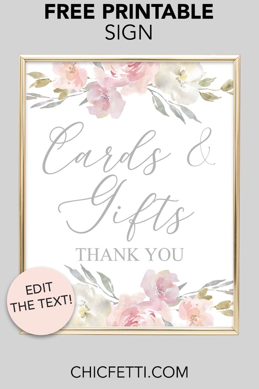 Cards Gifts Printable Sign Blush Floral Free Printables Free