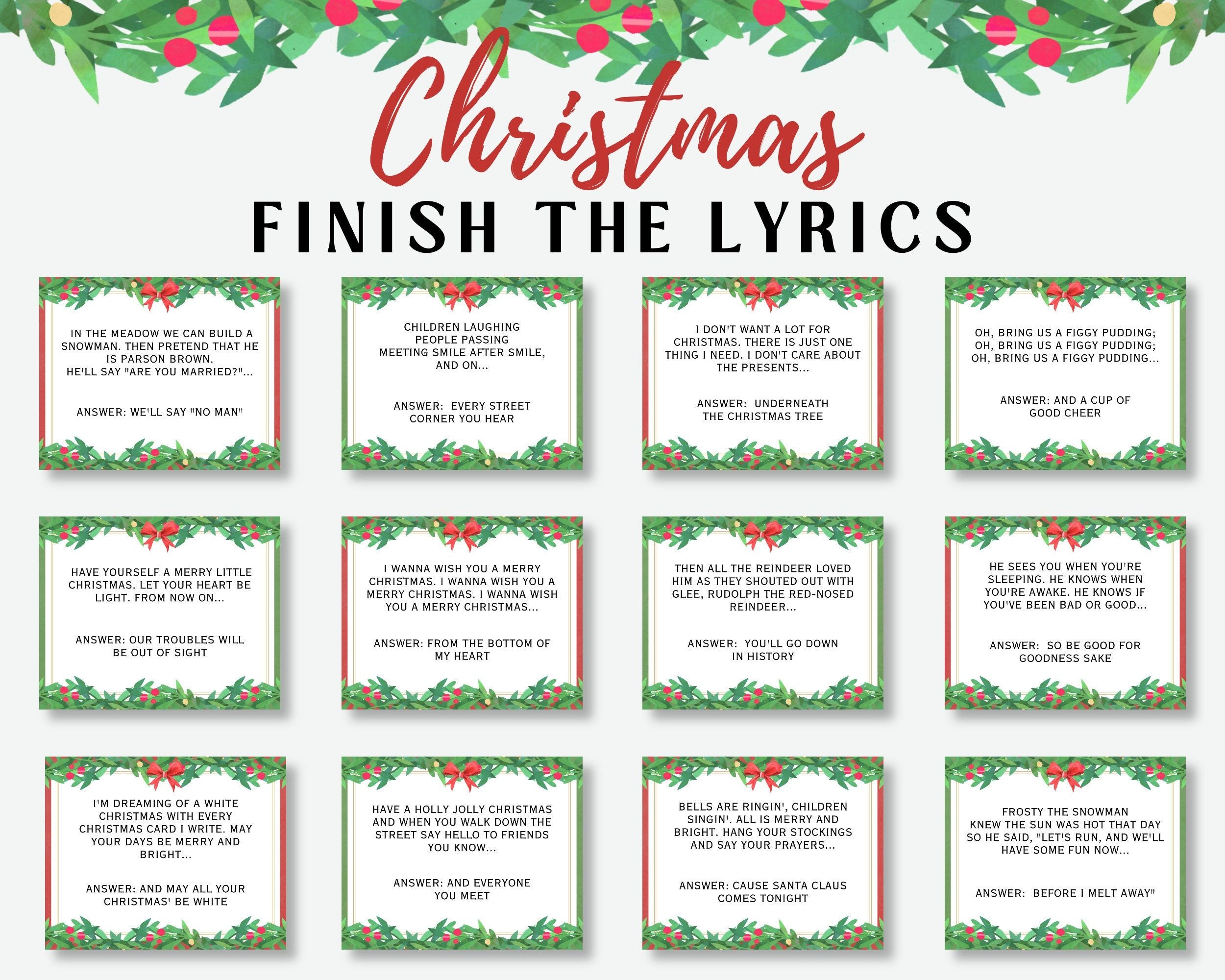 Christmas Song Finish The Lyrics Game Christmas Finish The Song 
