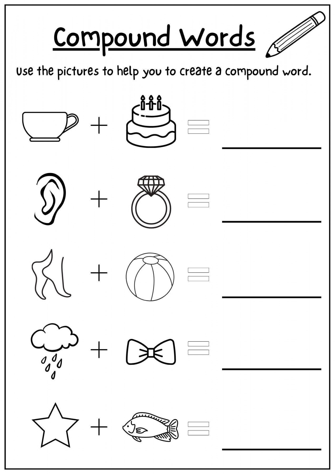 Compound Words Worksheet Kindergarten Printable PDF Template