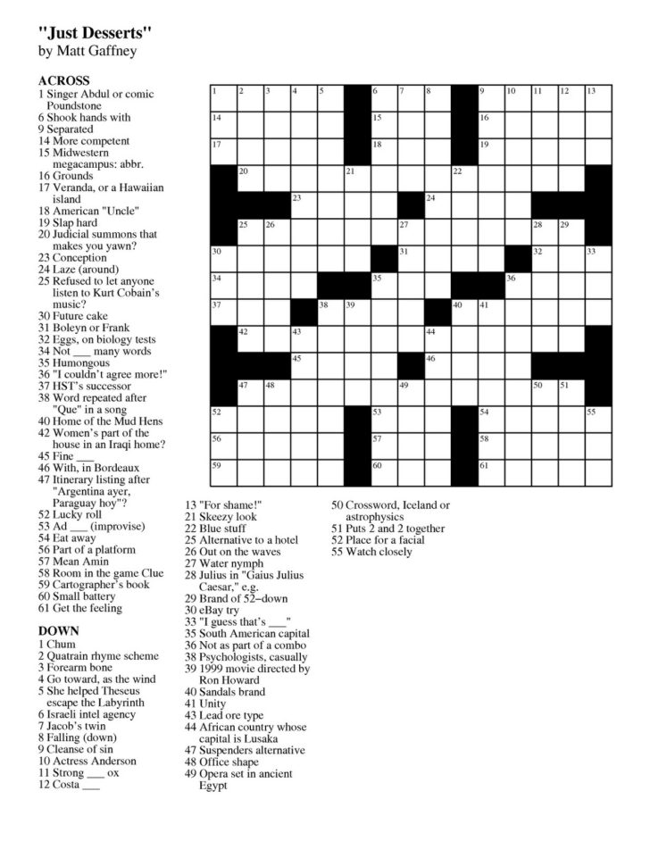 Daily Crossword Puzzle Printable Printable Crossword Puzzles James 
