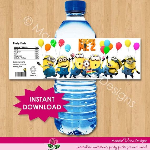 Despicable Me Bottle Label INSTANT DOWNLOAD Minion Water Bottle 