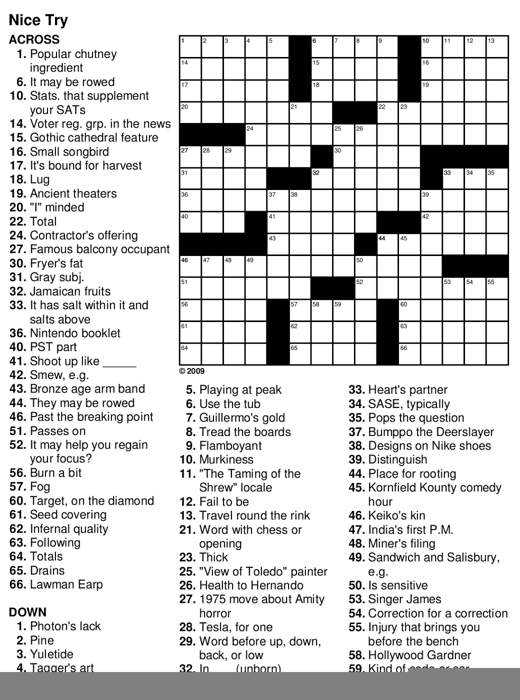 Easy Printable Crosswords For Seniors