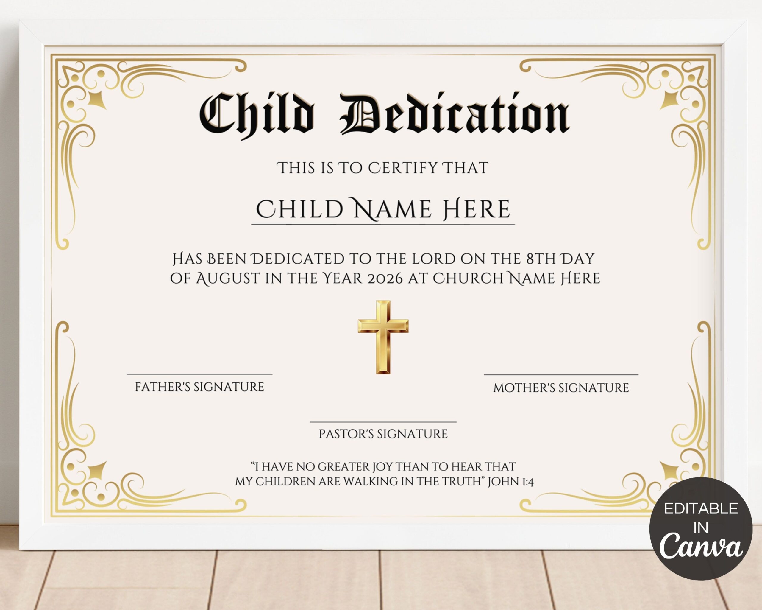 Editable Baby Dedication Certificate Printable Child Dedication 