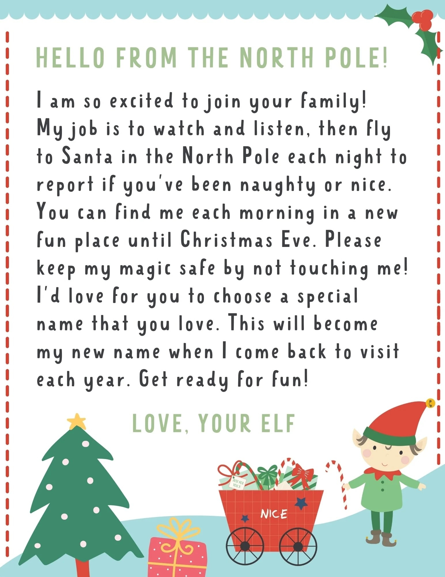 Elf On Shelf Letter To Child Printable