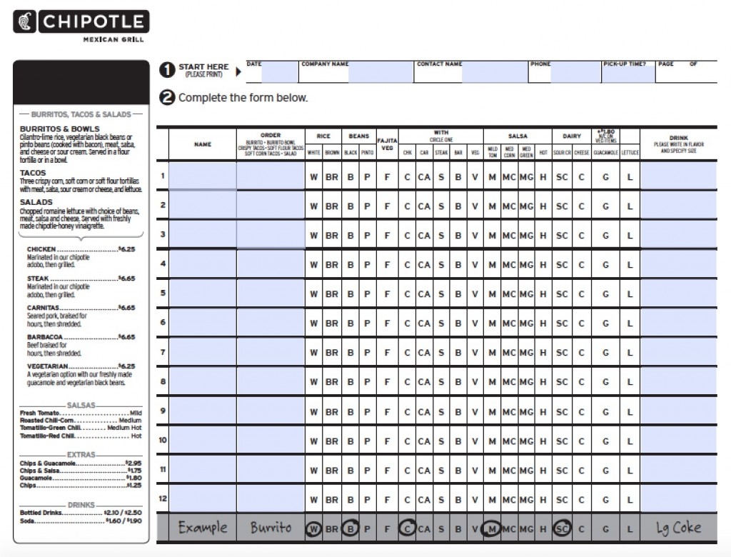 Fillable Chipotle Menu Order Form Printable Pdf Download Printable 