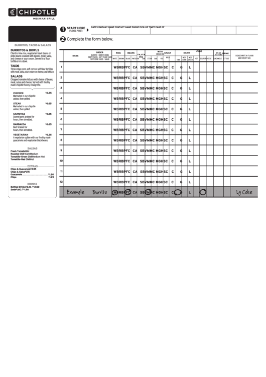 Fillable Chipotle Menu Order Form Printable Pdf Download Printable 