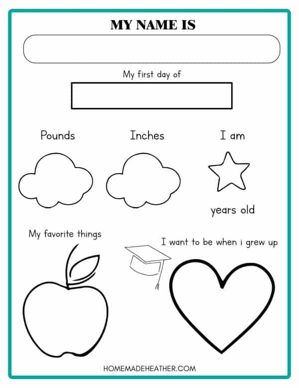 First Day Of School Printables For Kindergarten Homemade Heather