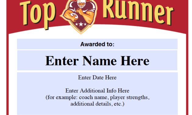 Football Award Certificates Templates Printables Regarding Best 