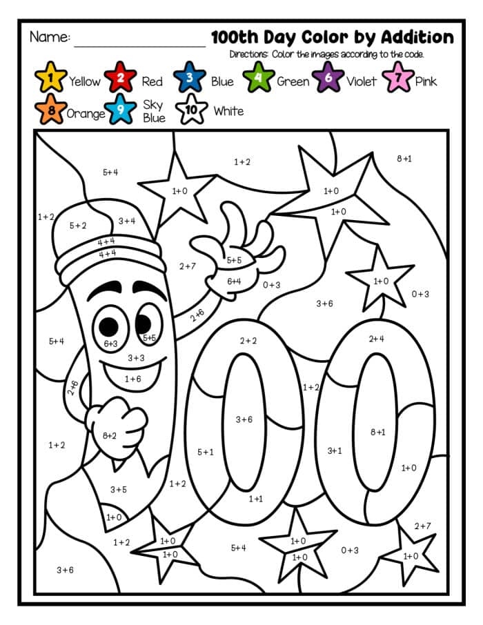 Free 100 Days Of School Printables 100 Days Color By Number