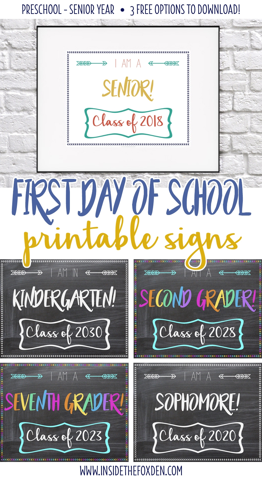 Free first day school printable three options 1