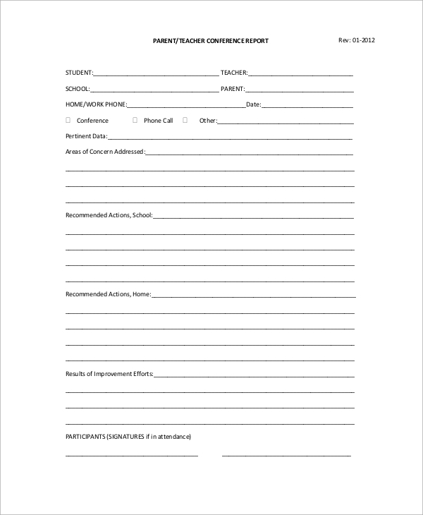 Free Parent Teacher Conference Forms Printable Printable Forms Free 