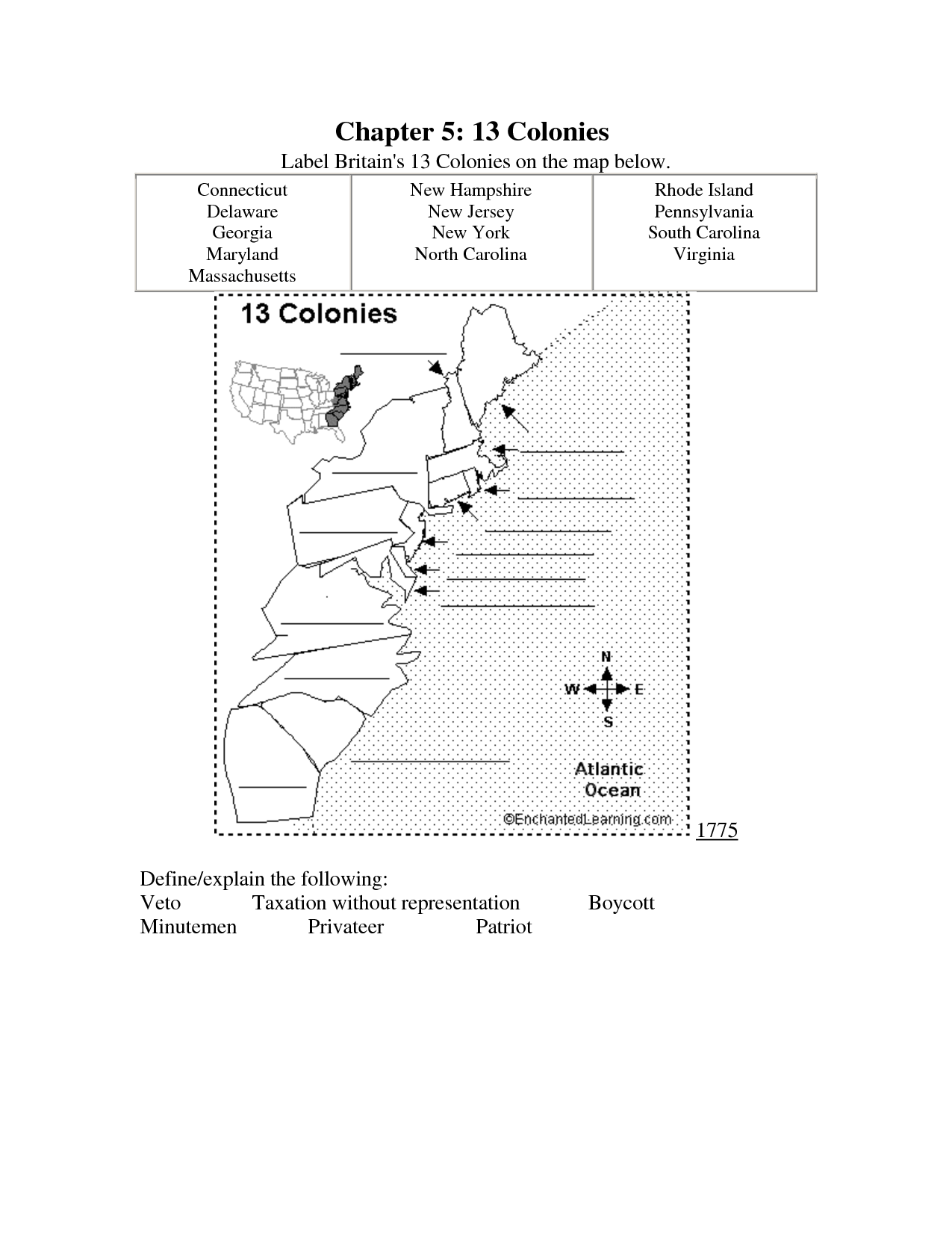Free Printable 13 Colonies Worksheets