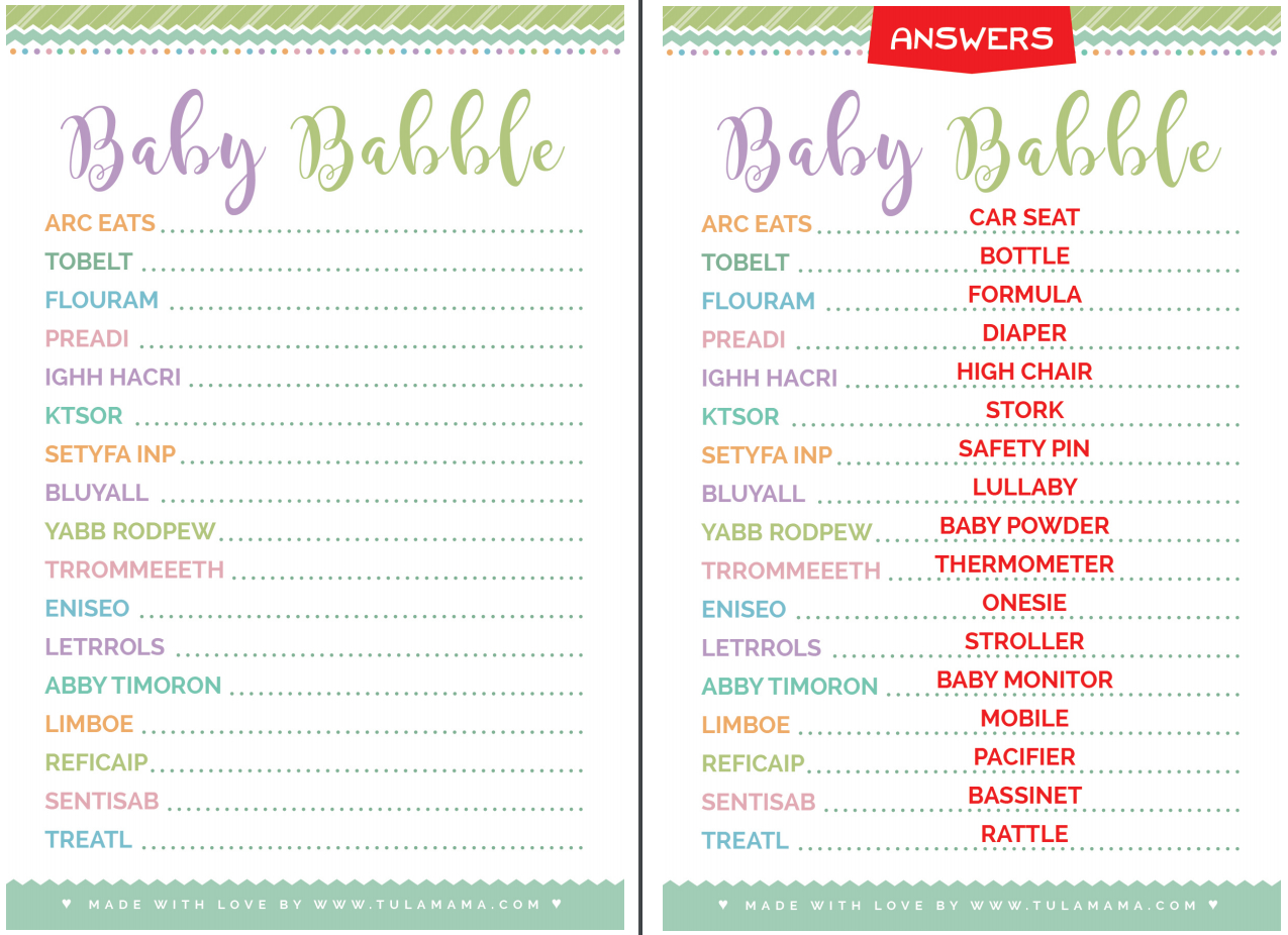Baby Shower Word Games Free Printable