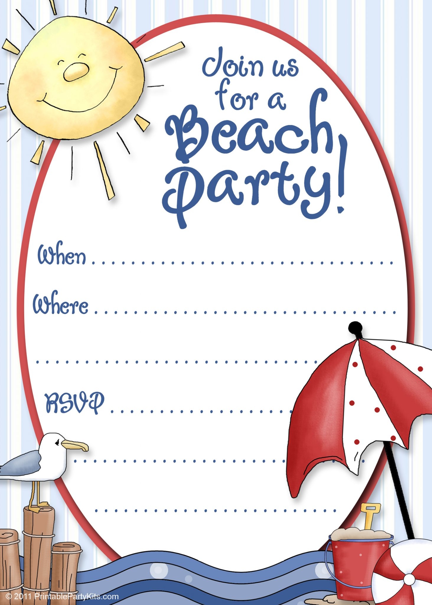 Free Printable Beach Party Invitations Template Printable Templates