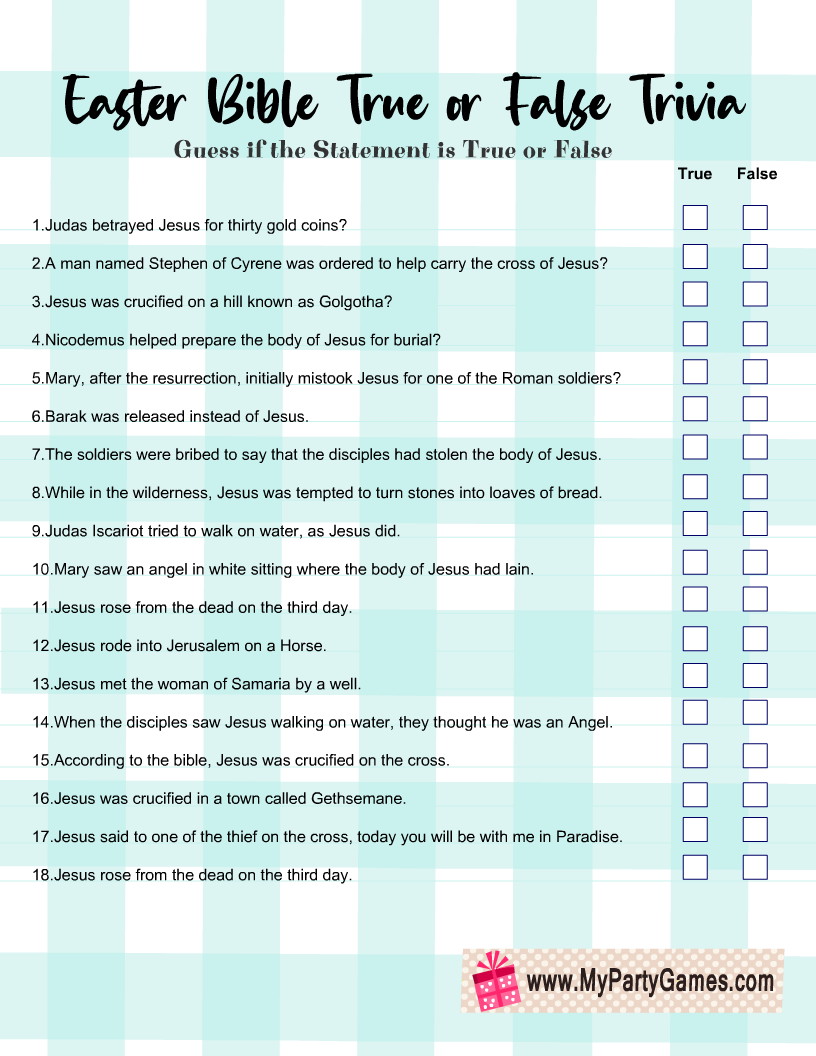 Free Printable Easter Bible True Or False Trivia Quiz 54 OFF