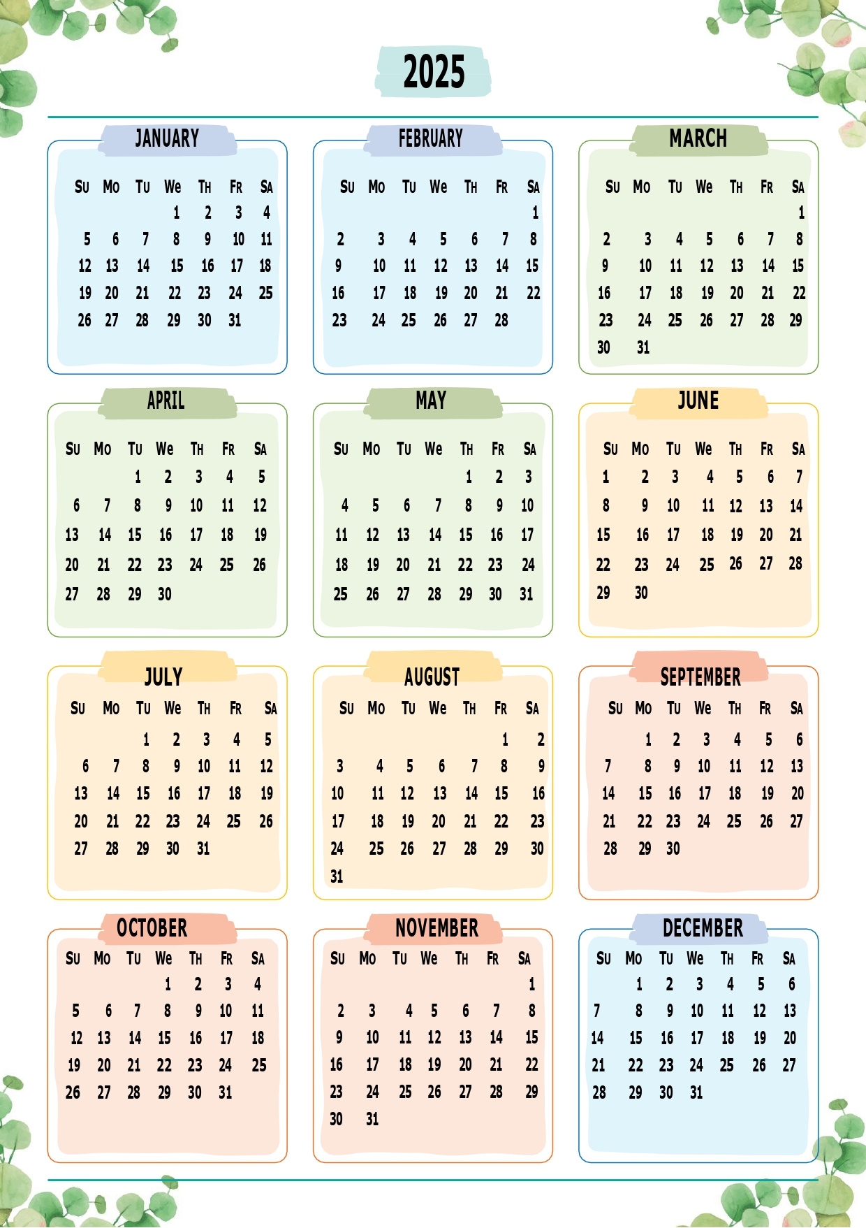 Free Printable Full Year Calendar 2025 Printable Calendars