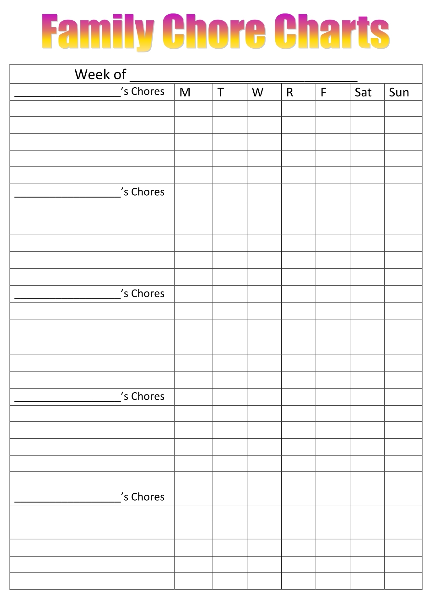 Household Chore Charts 10 Free PDF Printables Printablee