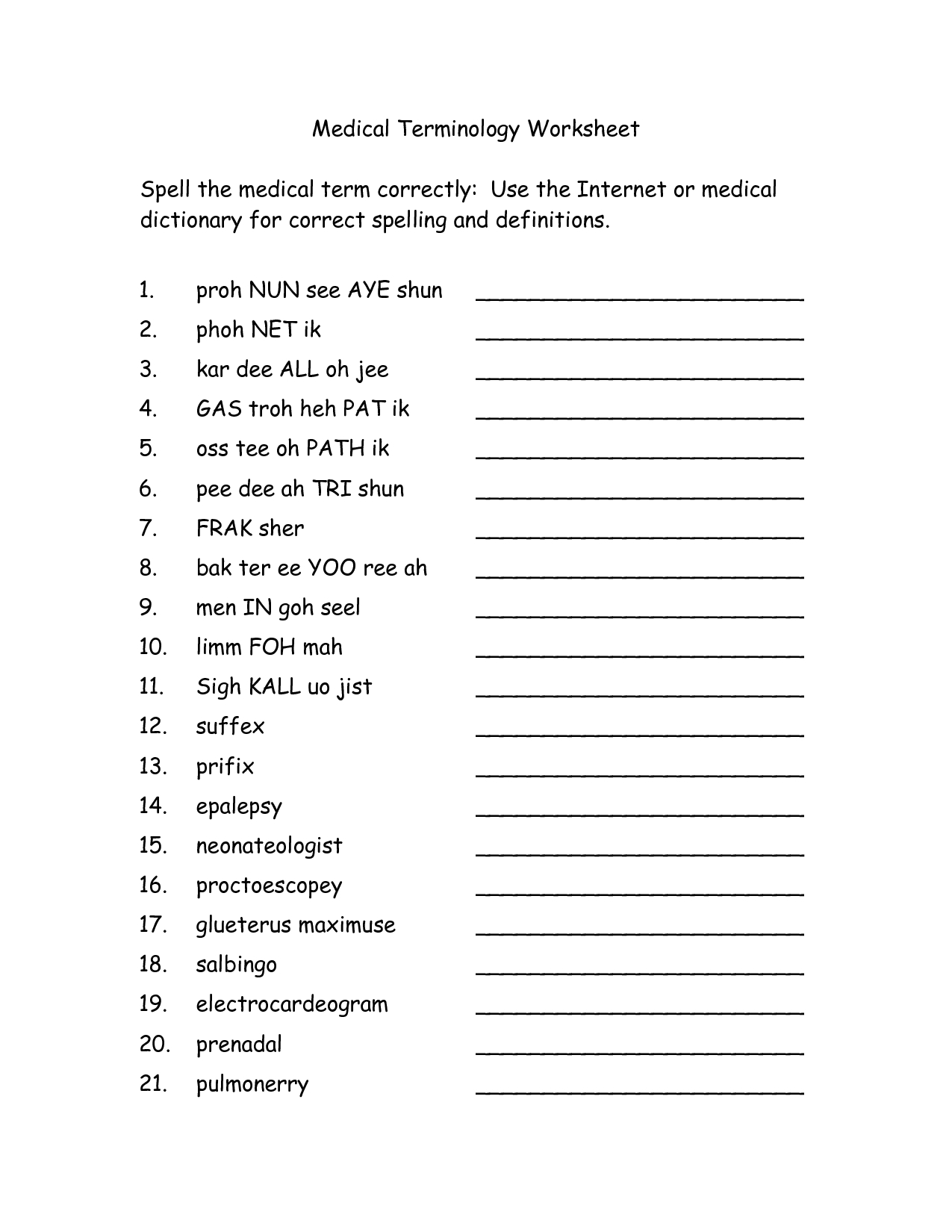 Medical Terminology Quiz Printable