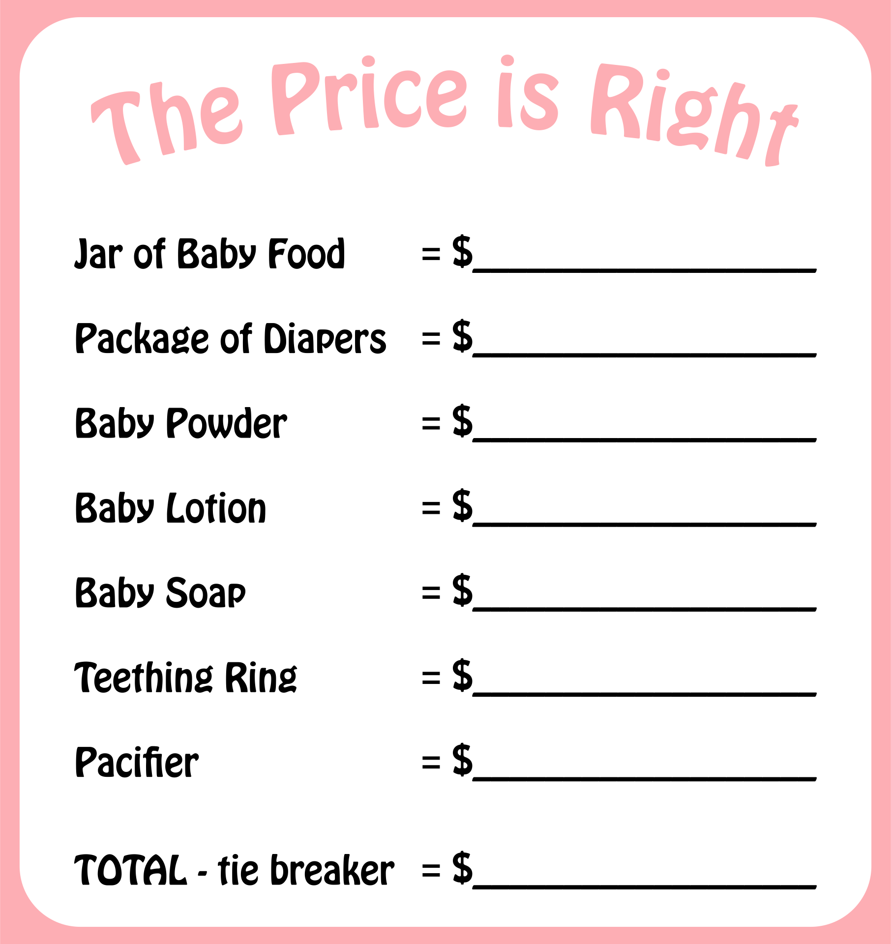 Price Is Right Baby Shower Free 10 Free PDF Printables Printablee