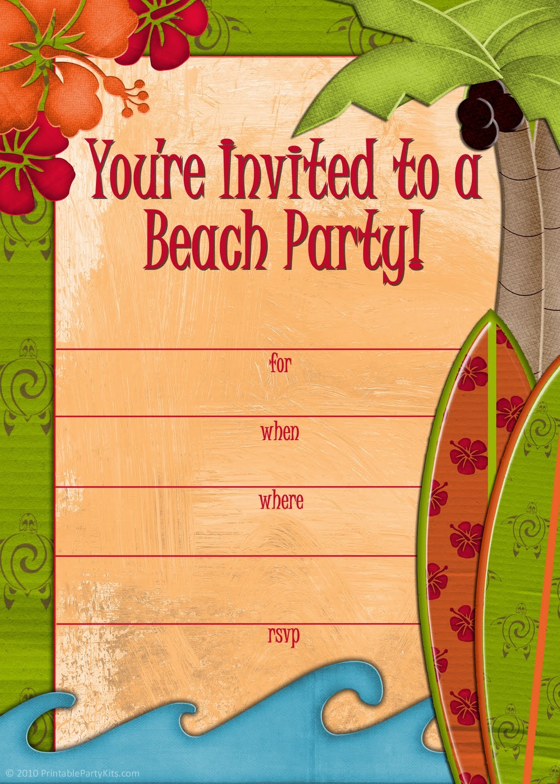Printable Beach Party Invitations Printable Word Searches