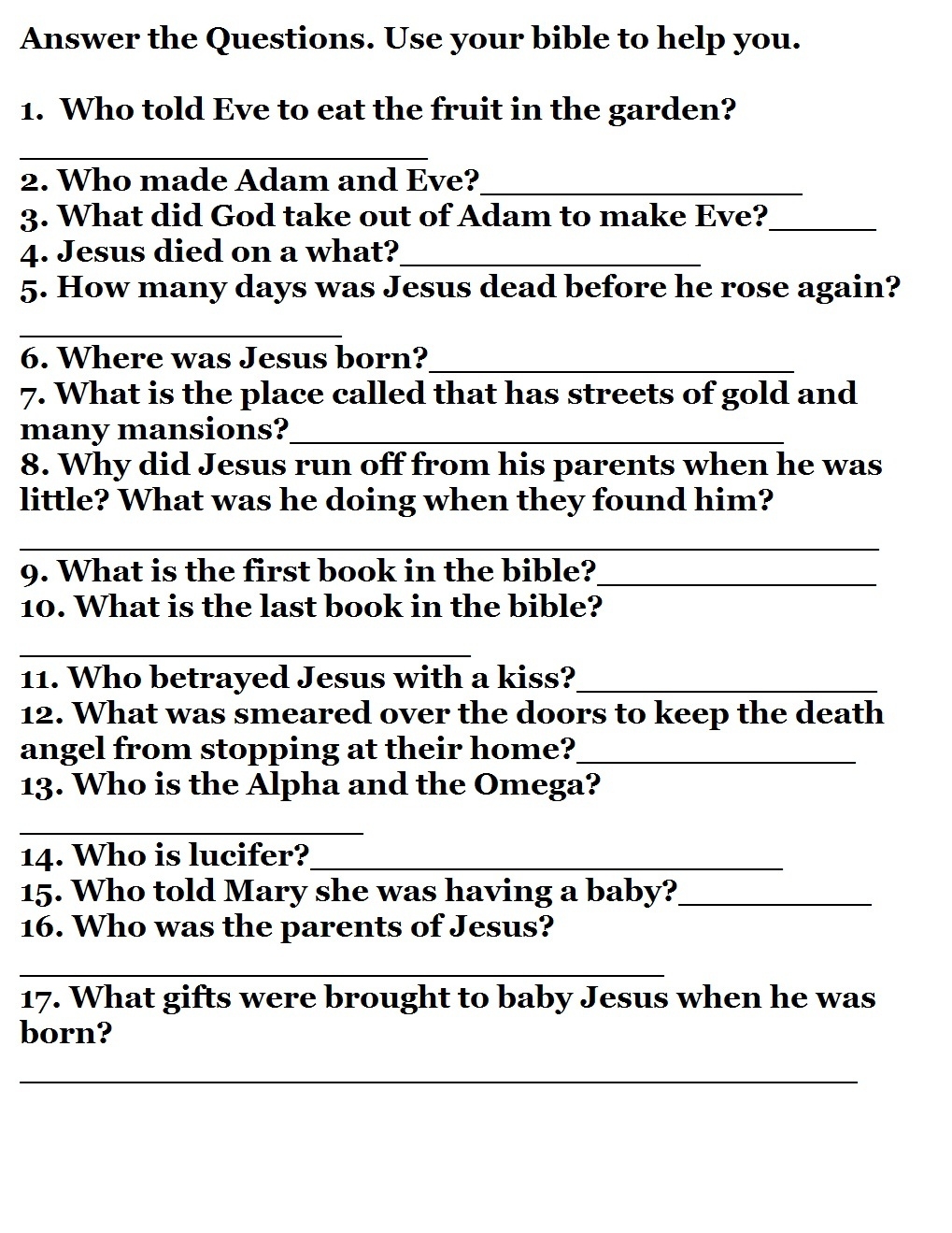 Printable Bible Quizzes Free Bible Questions And Answers Printable 