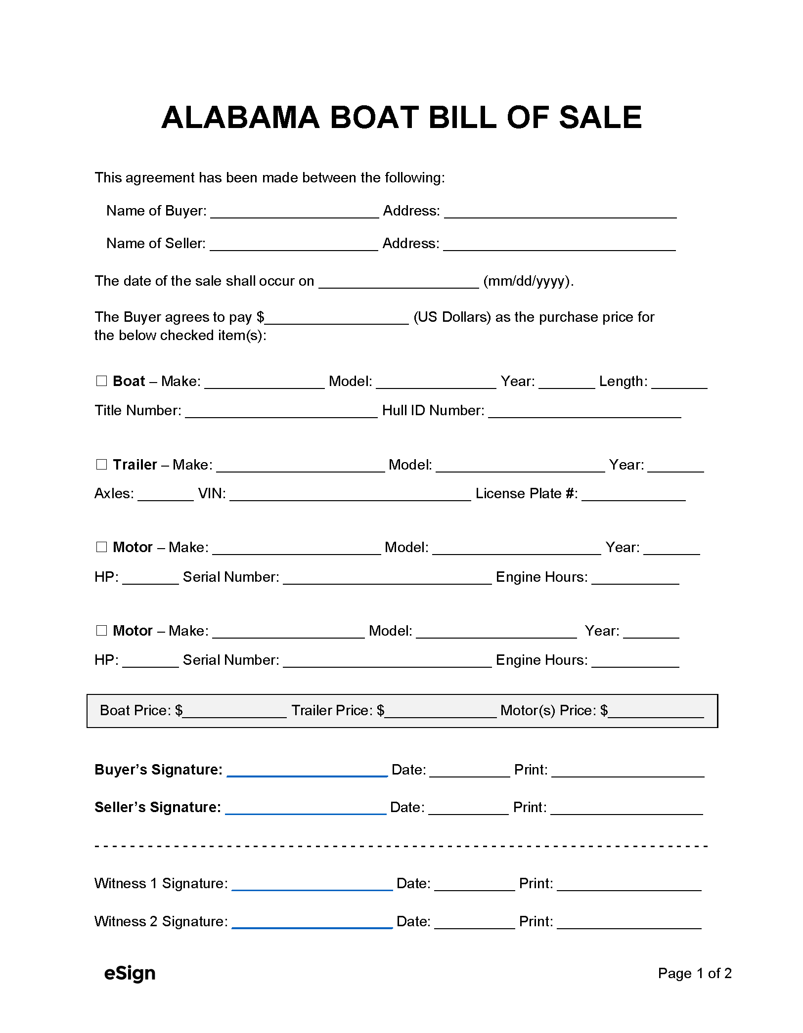 Printable Boat Bill Of Sale Alabama Printable Word Searches