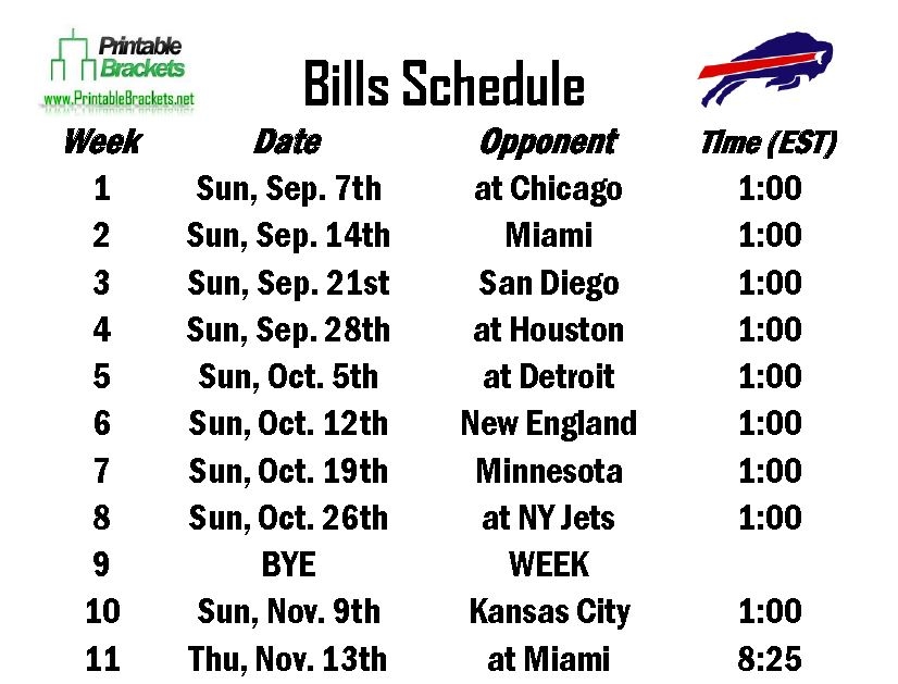 Printable Buffalo Bills Schedule Printable Word Searches