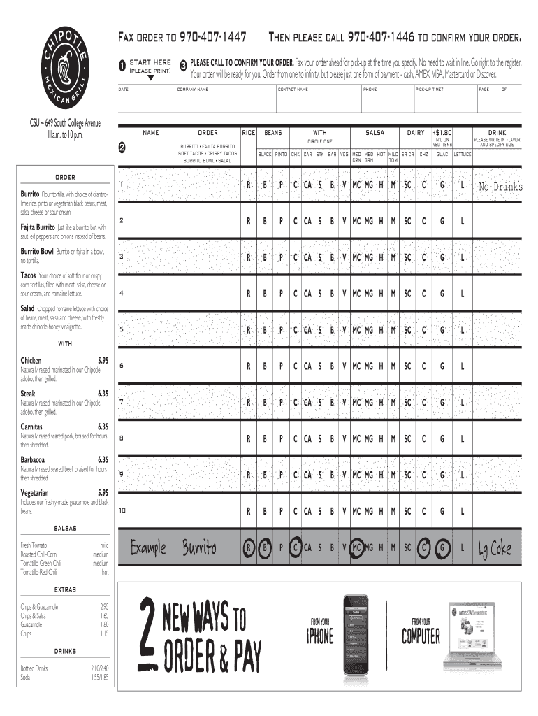 Printable Chipotle Order Form Printable Form 2024